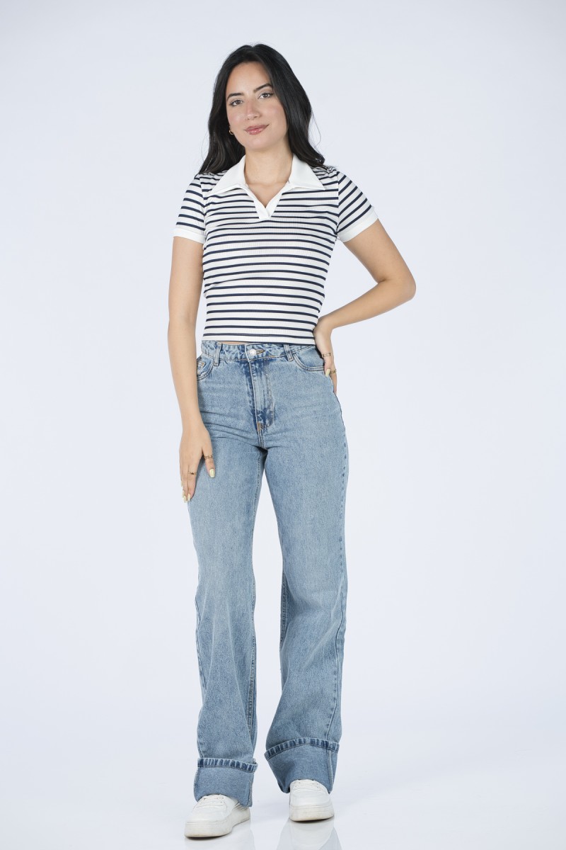 Jean large à revers