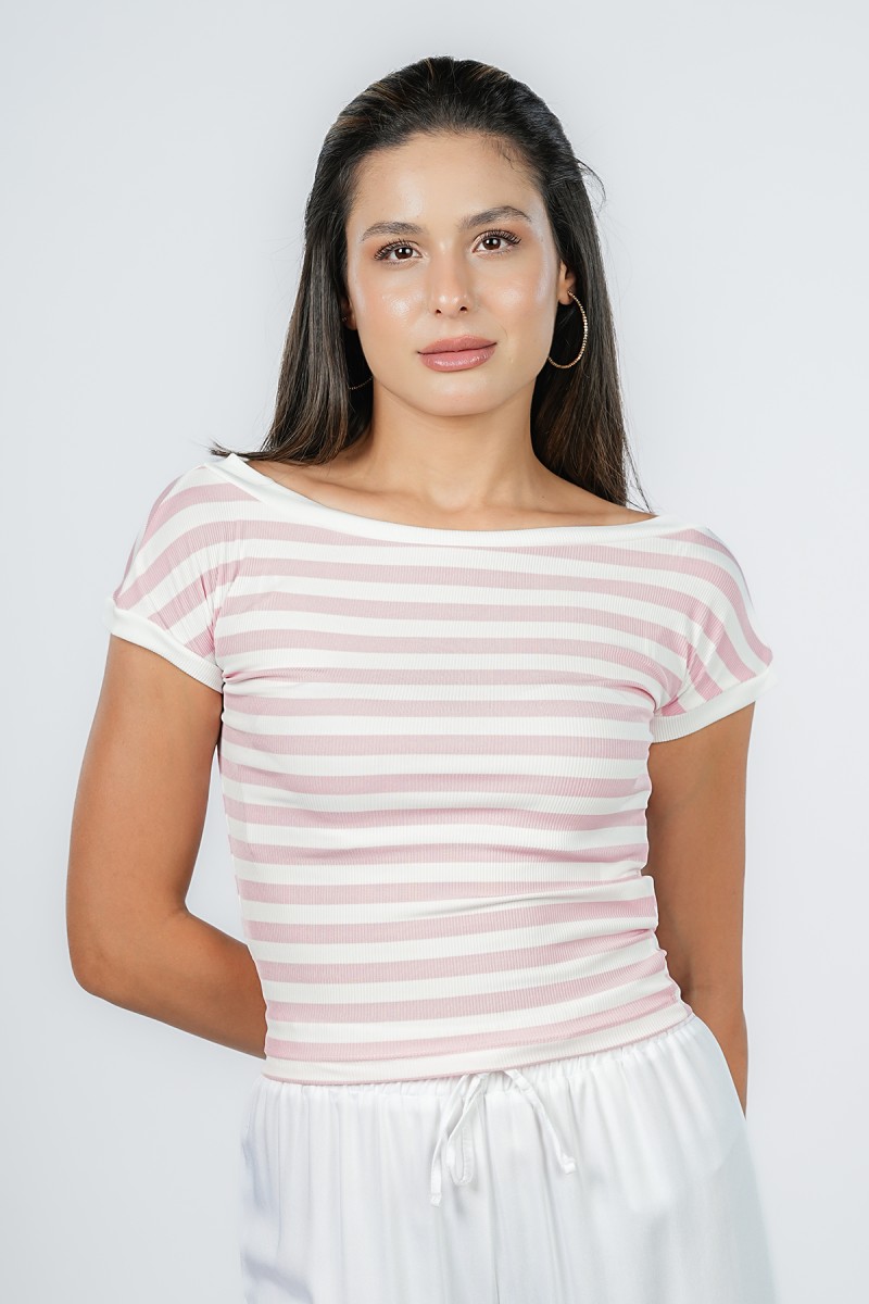 T-shirt à rayures col bateau