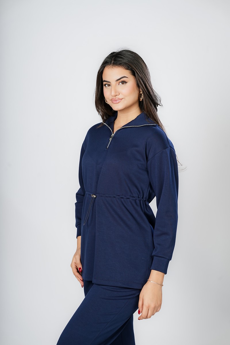 Sweat Long Zippé à Col Montant