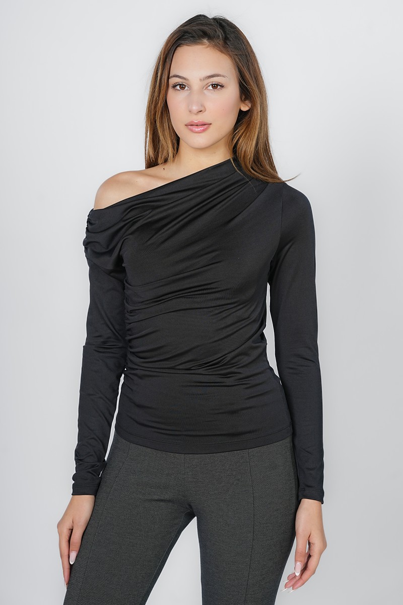 Top à Encolure Montante et Effet Drapé