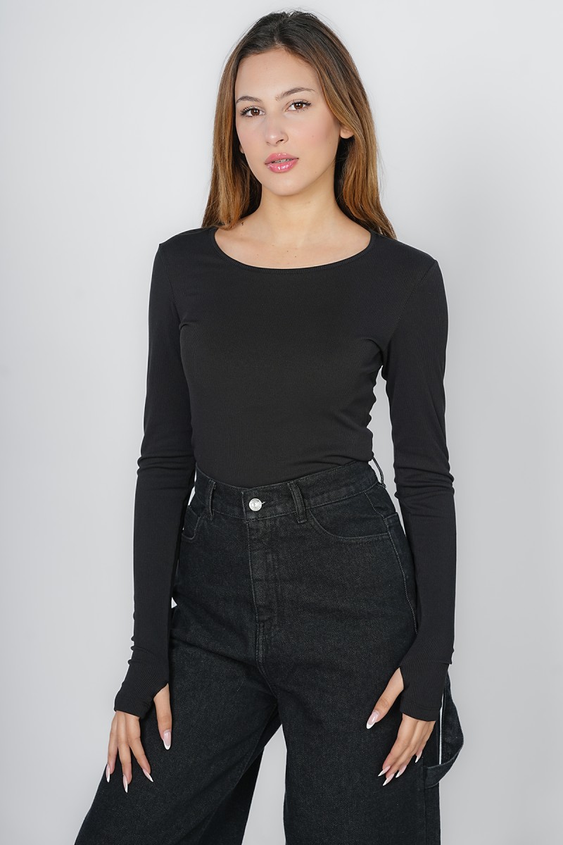 Pull Côtelée à Manches Longues