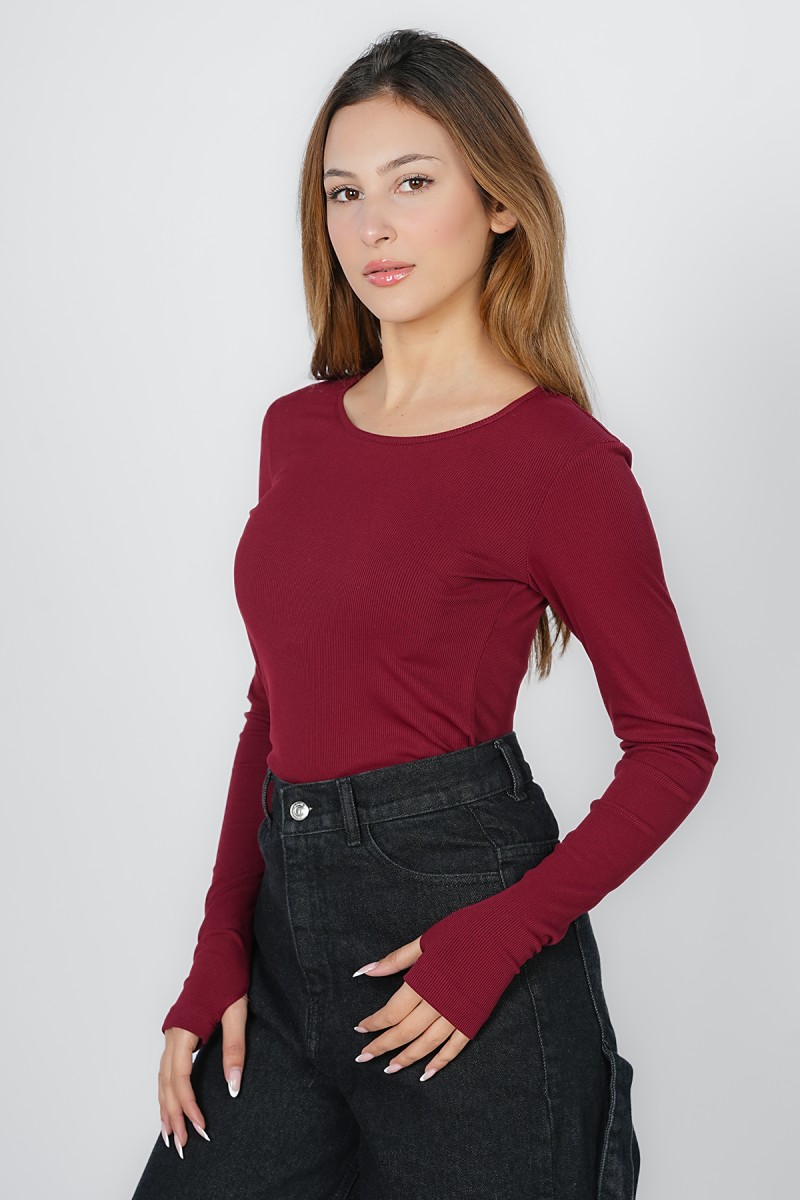 Pull Côtelée à Manches Longues