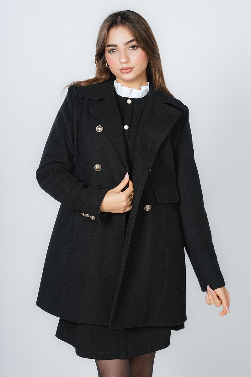 Manteau Court à Double Boutonnage et Boutons Métalliques