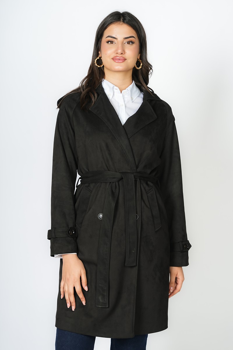 Trench croisé en suedine