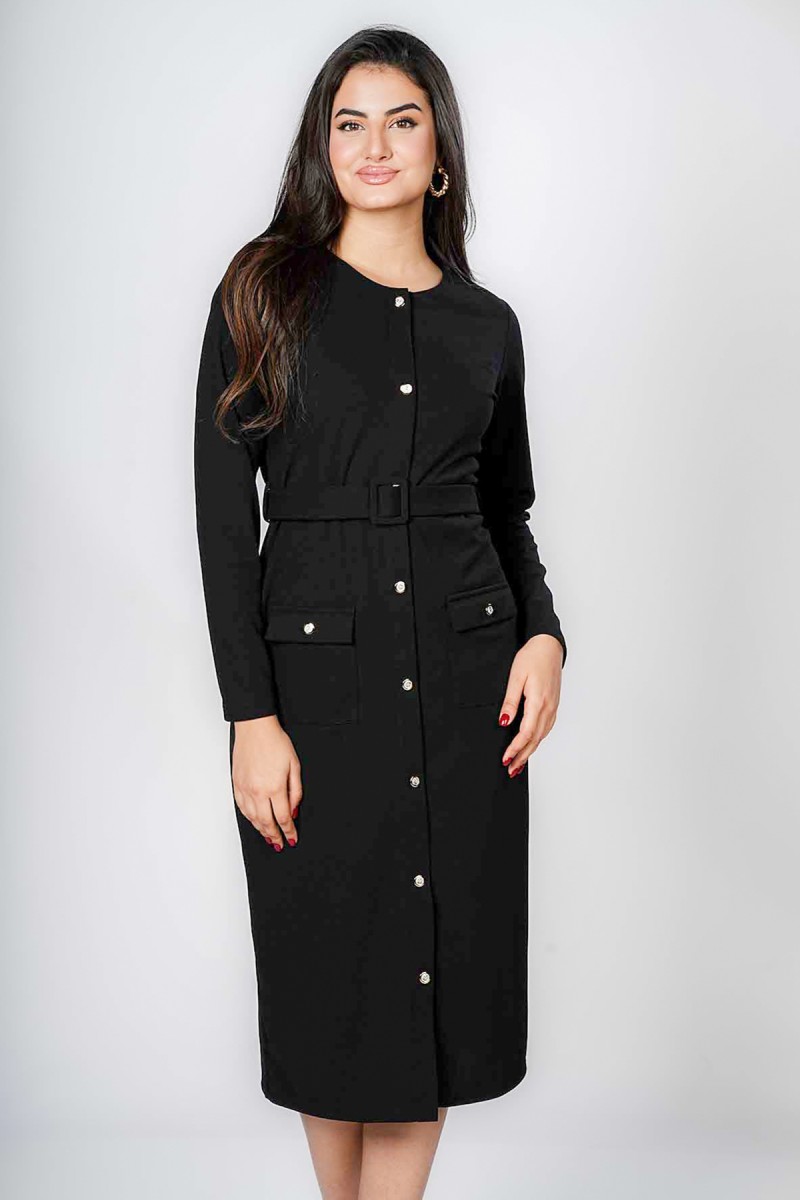 Robe Midi Boutonnée avec Ceinture