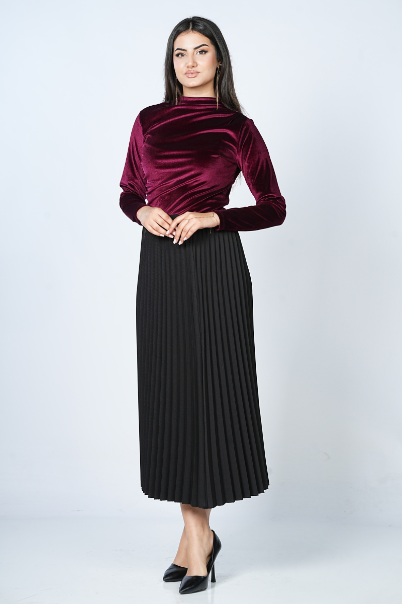 Jupe Midi Plissée à Taille Élastique – Élégance Fluide