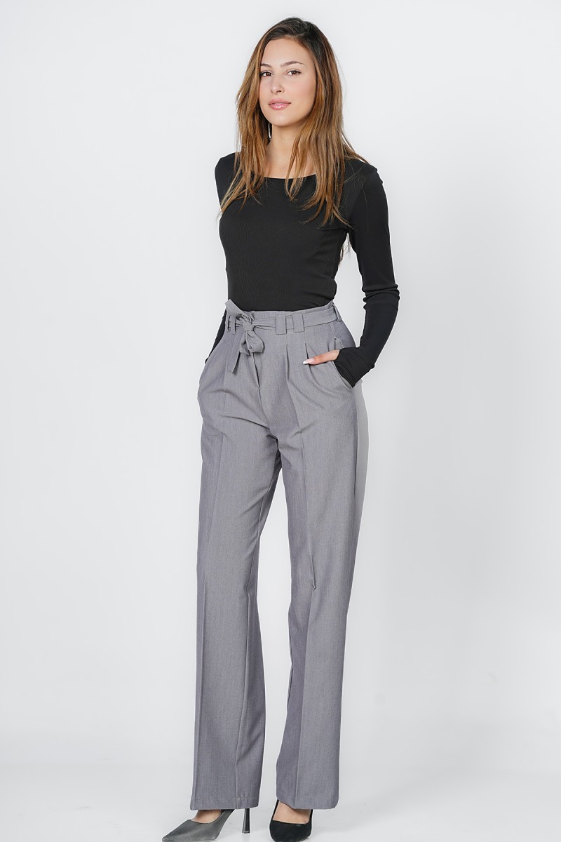 Pantalon Taille Haute Confortable avec Ceinture Nouée – Look Chic et Moderne