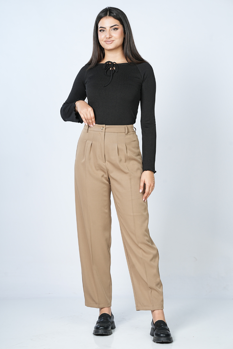 Pantalon à Pinces Coupe Carotte et Taille Haute