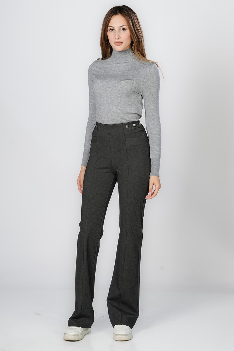 Legging Taille Haute Évasé avec Boutons Décoratifs