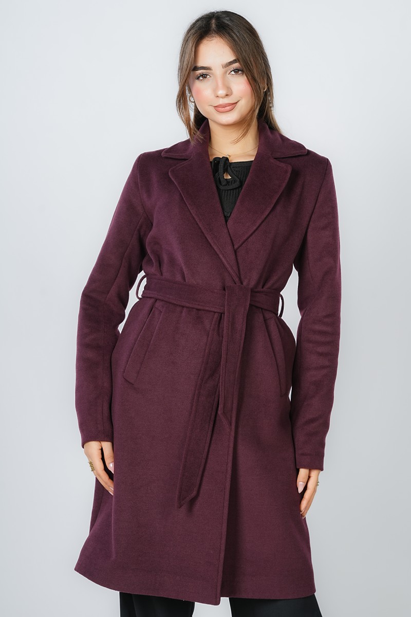 Manteau Long Structuré avec Ceinture à Nouer