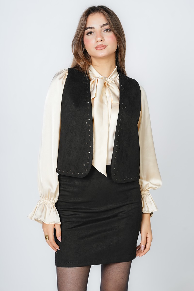 Gilet Court sans Manches à Détails Cloutés