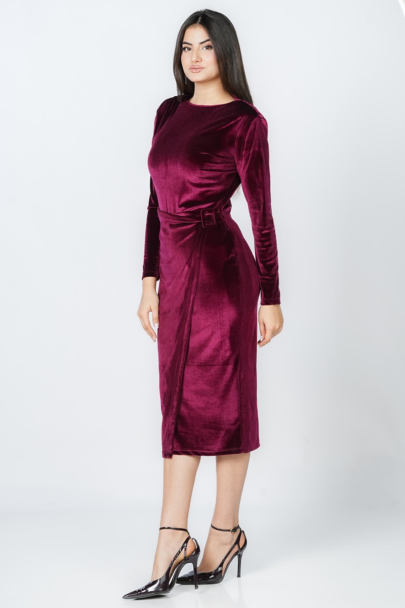 Robe Midi en Velours à Taille Cintré