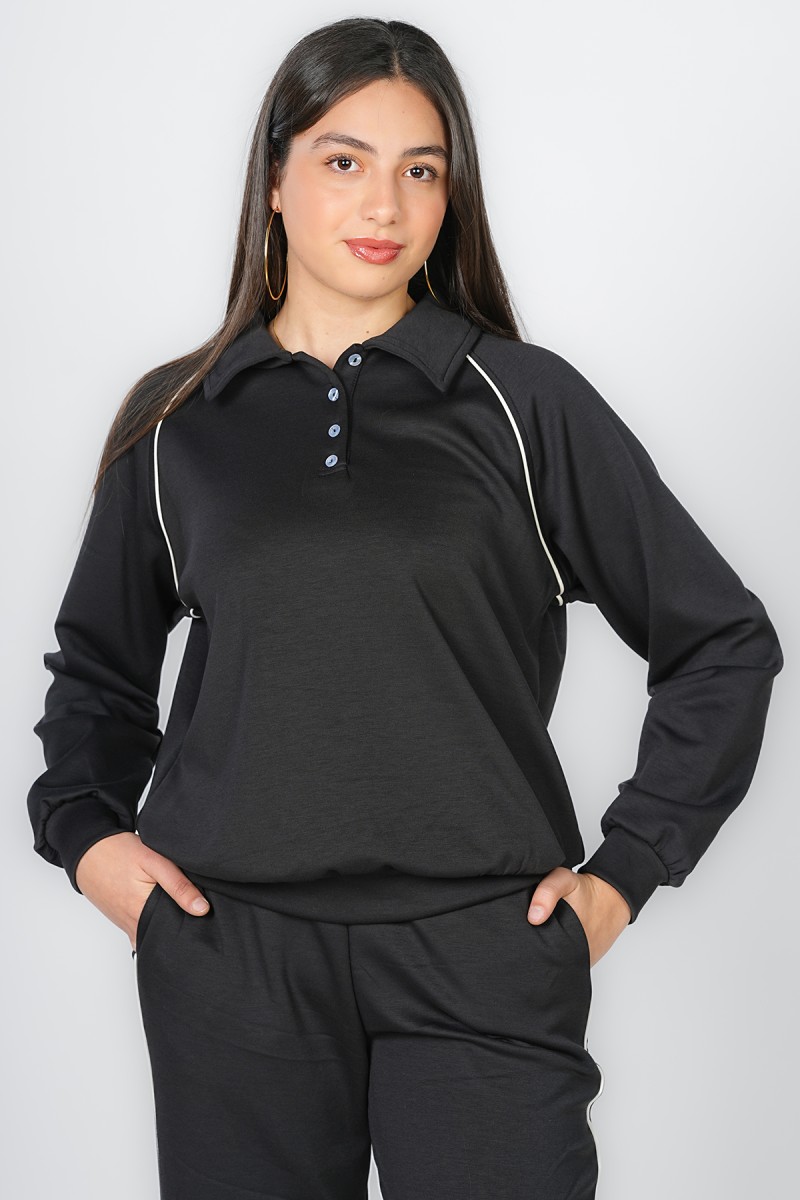 Sweat Style Polo à Col Boutonné