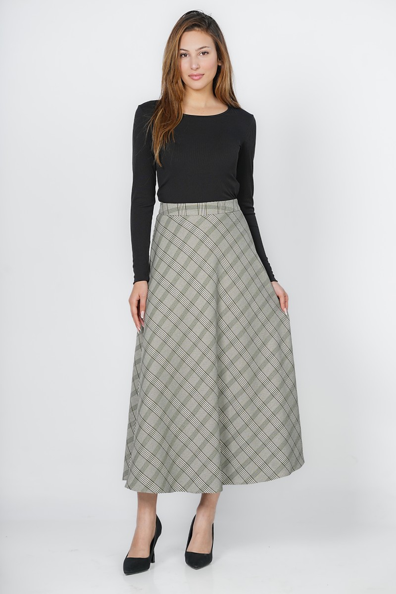 Jupe Longue Évasée à Motif Écossais