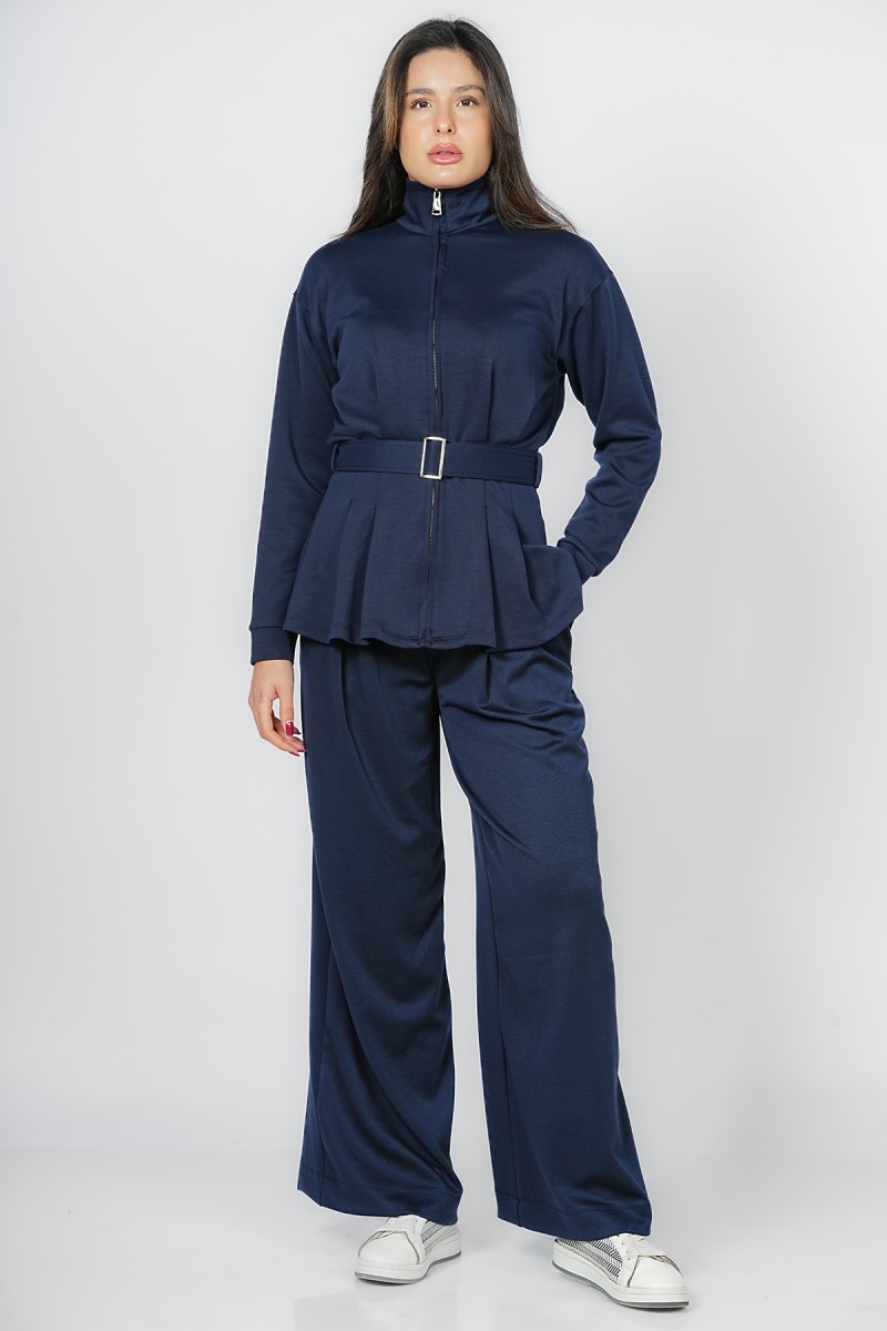 Pantalon Large Fluide à Pinces et Taille Haute Élastiquée