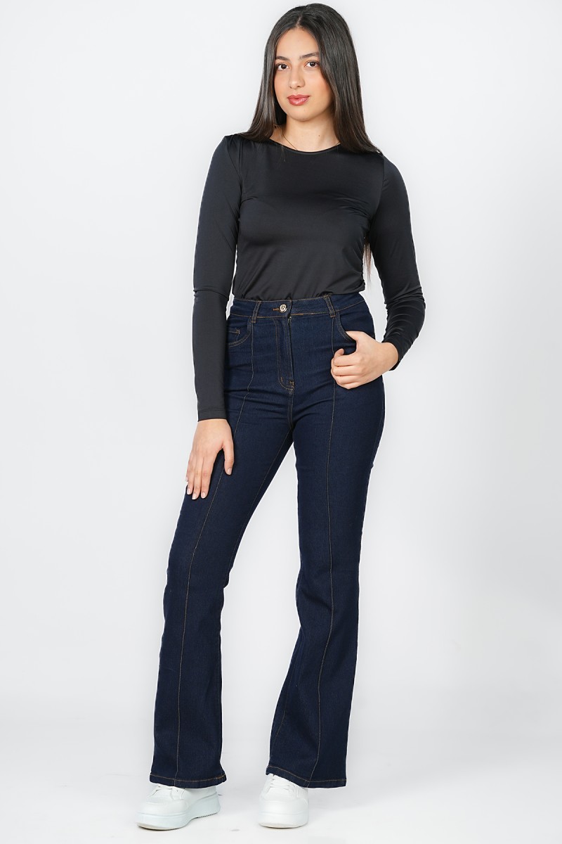 Denim Flare à Taille Haute