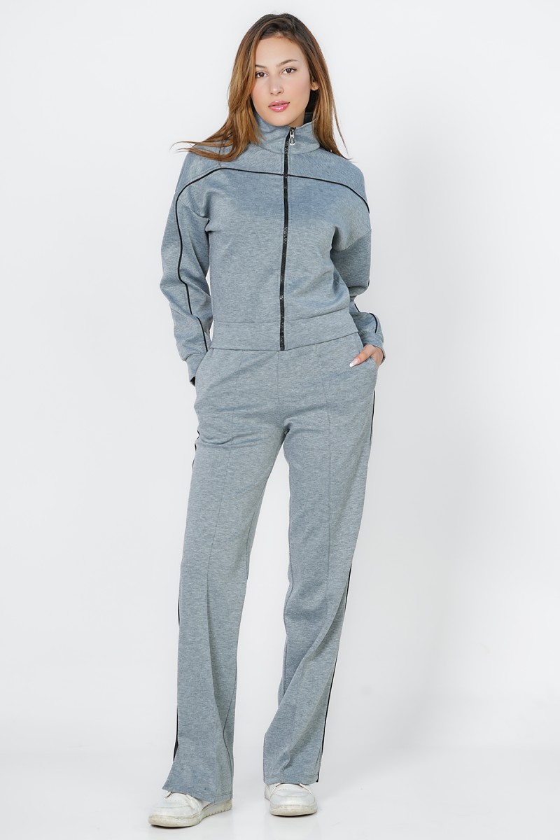 Pantalon à Liserés Contrastants et Fentes Latérales