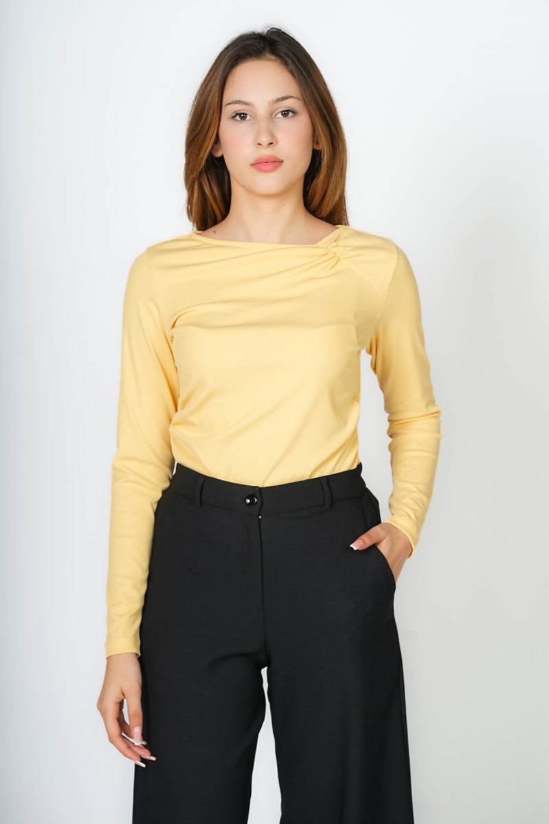 Pull à col rond à manches longues avec fronces