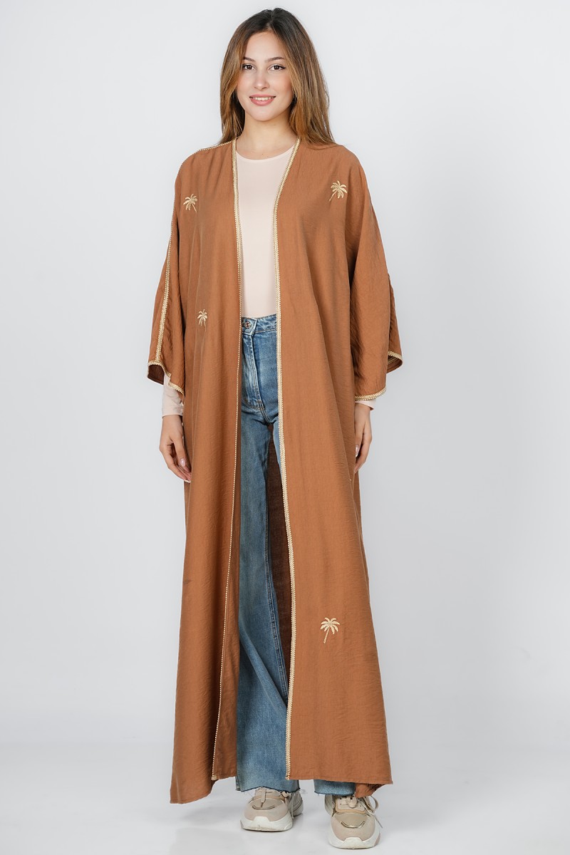 Kimono Fluide à Broderie Palmier