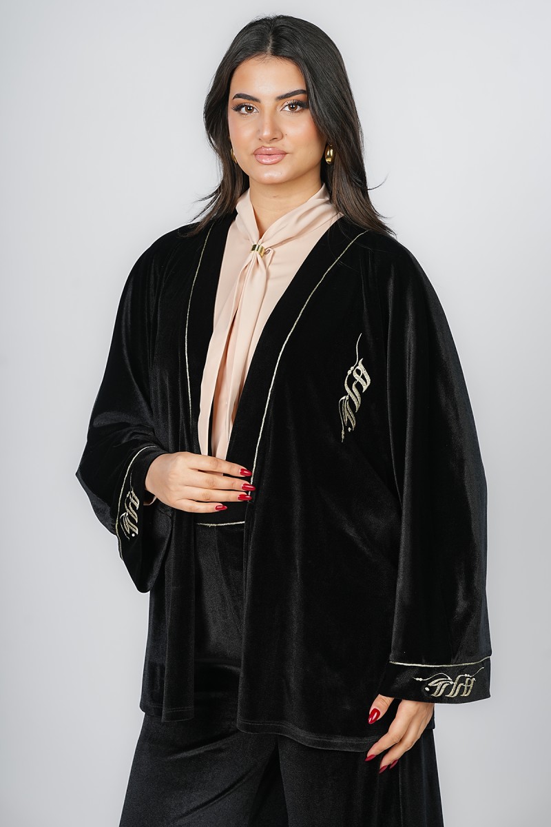 Kimono en Velours à Broderie Calligraphique