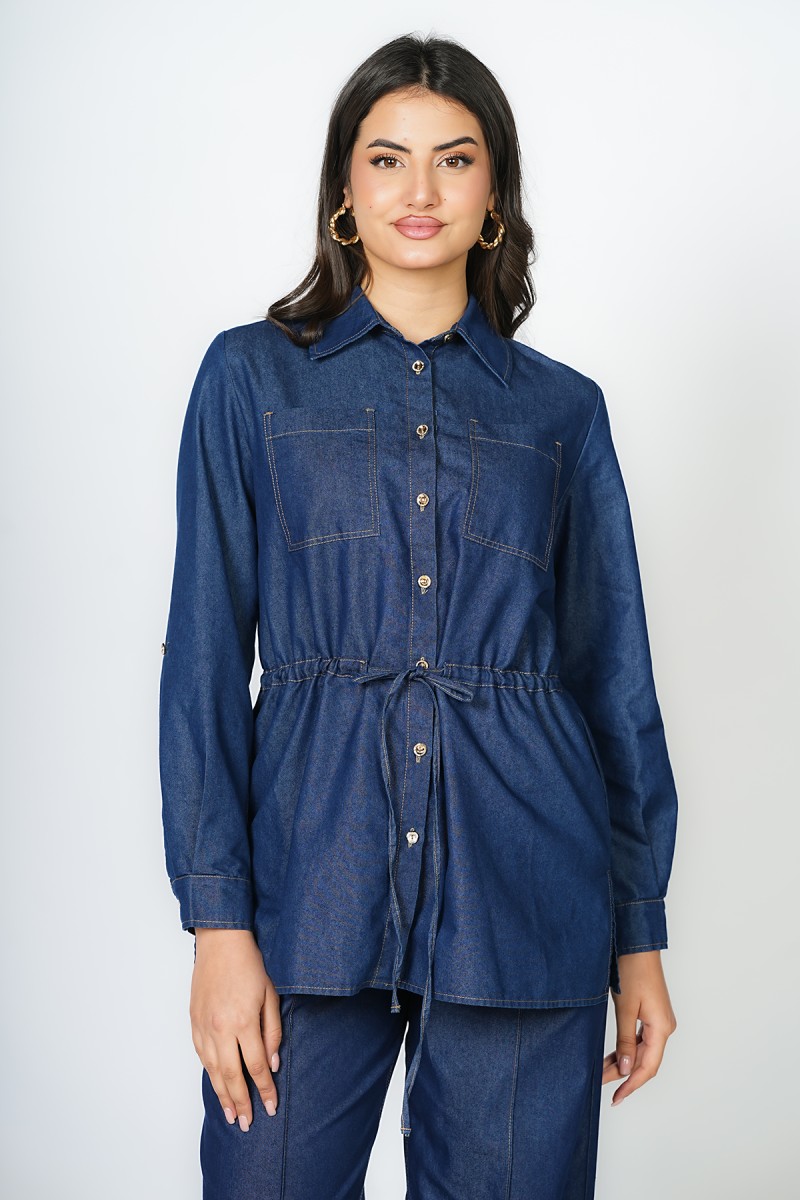 Chemise longue à col à revers