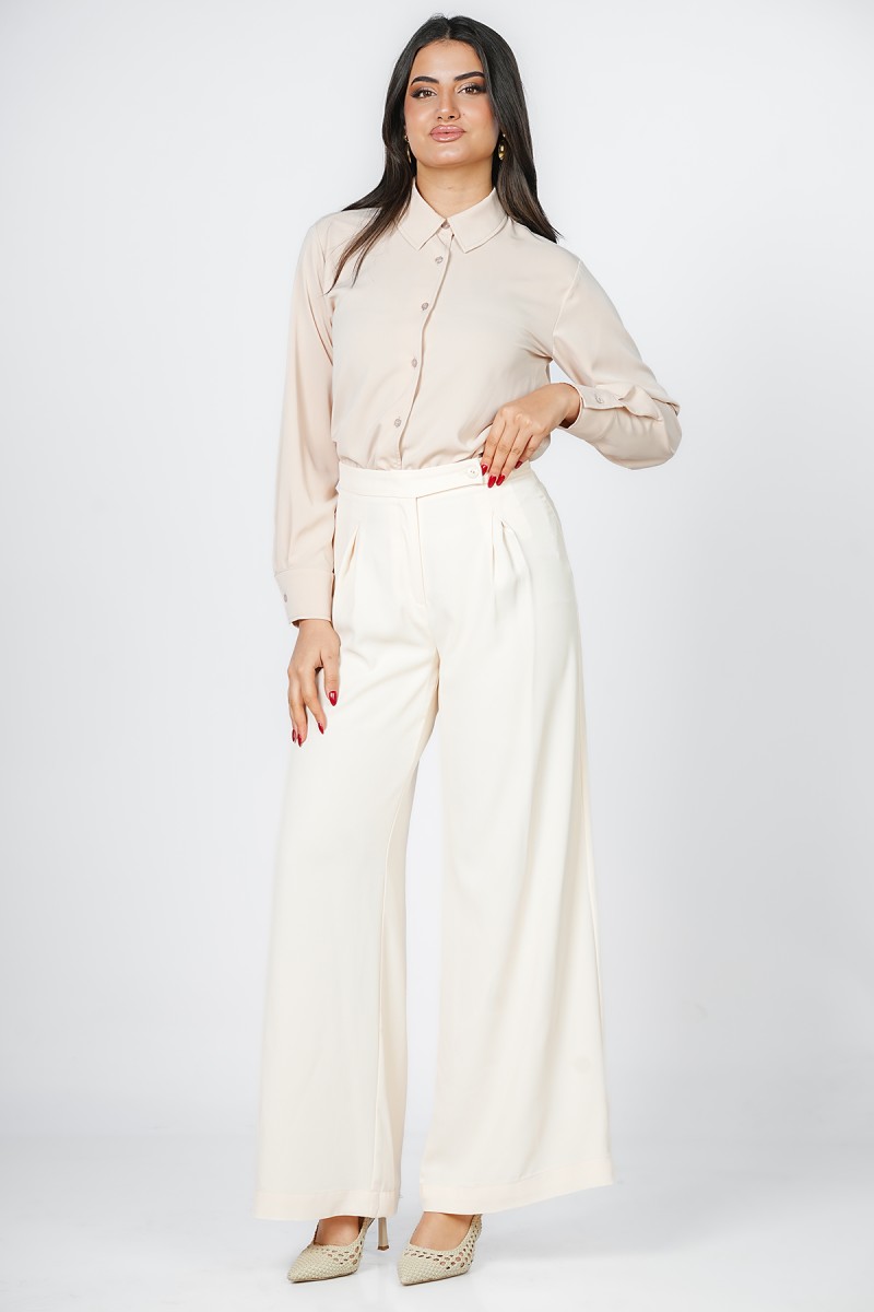 Pantalon Large à Pinces et Taille Haute