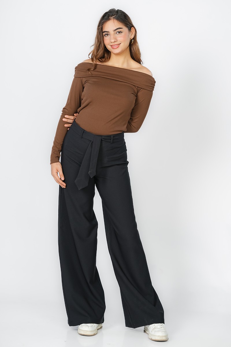 Pantalon Large Chic avec Ceinture à Nœud
