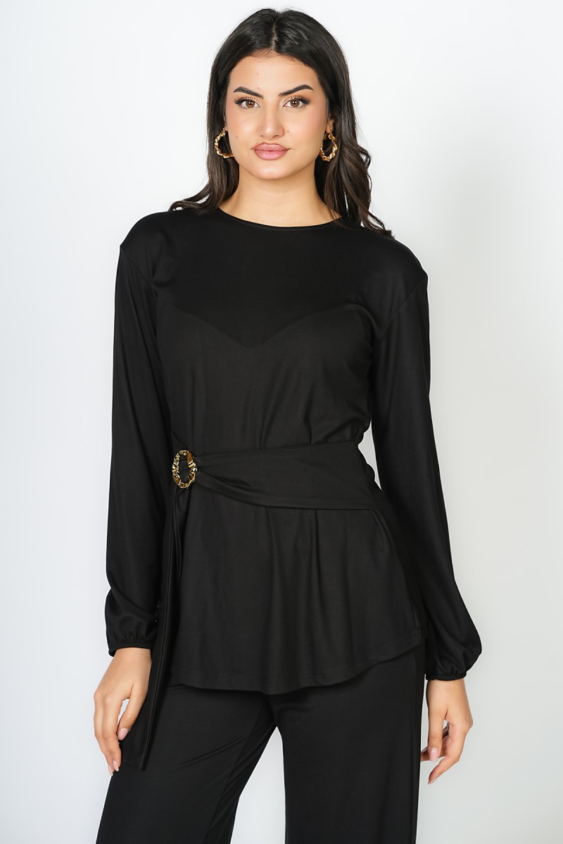 Pull asymétrique chic à col V avec boucle