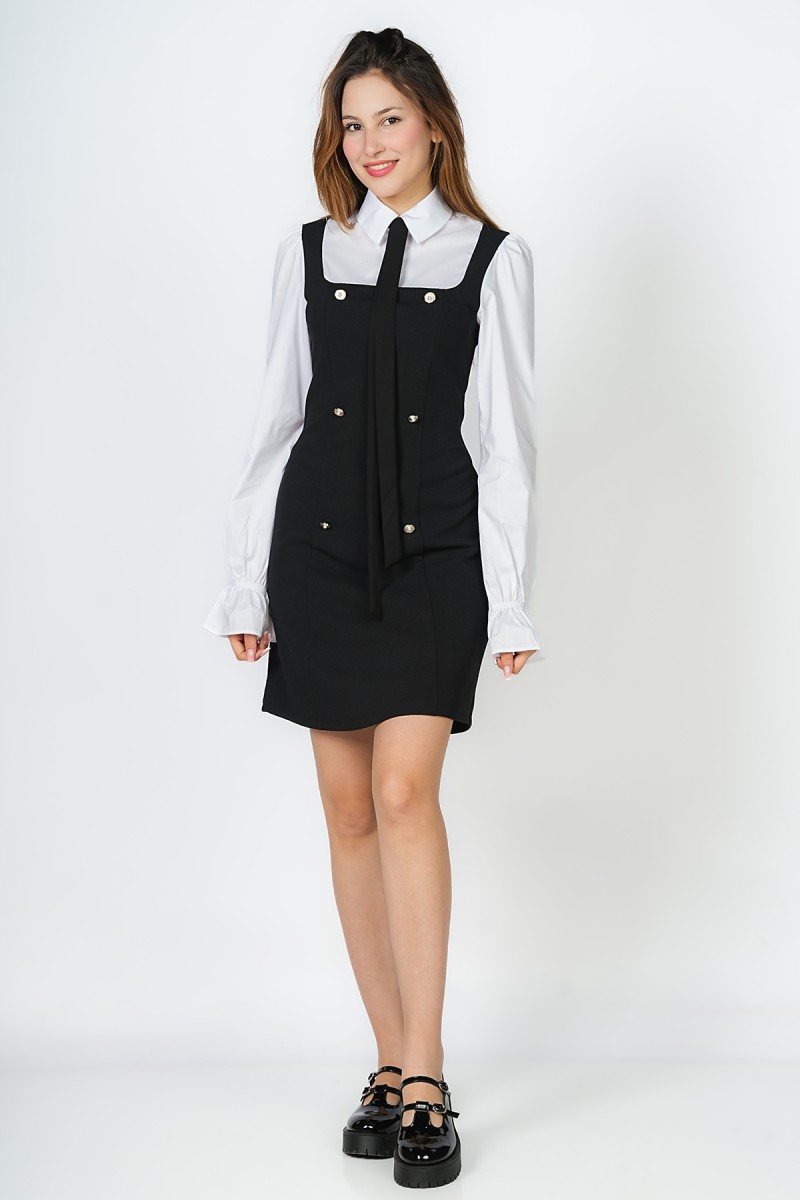 Robe courte bi-matière à col chemise