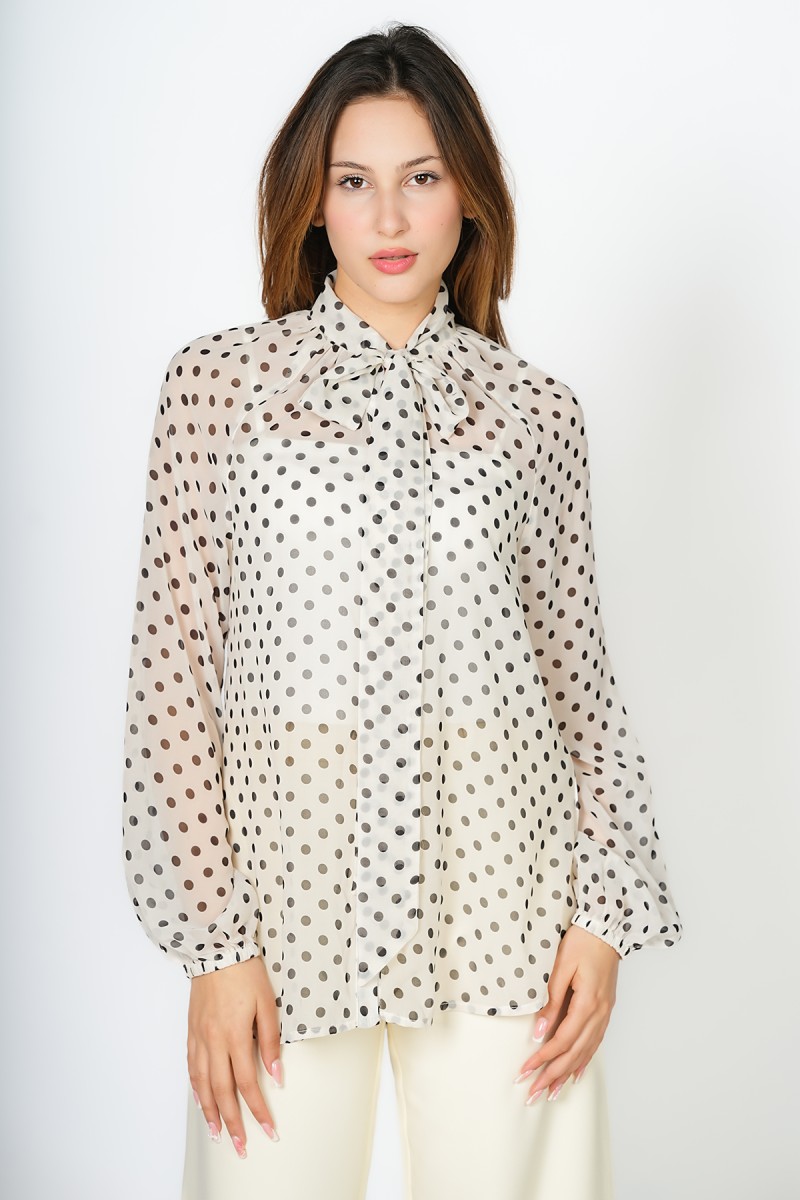Blouse à col montant avec nœud,
