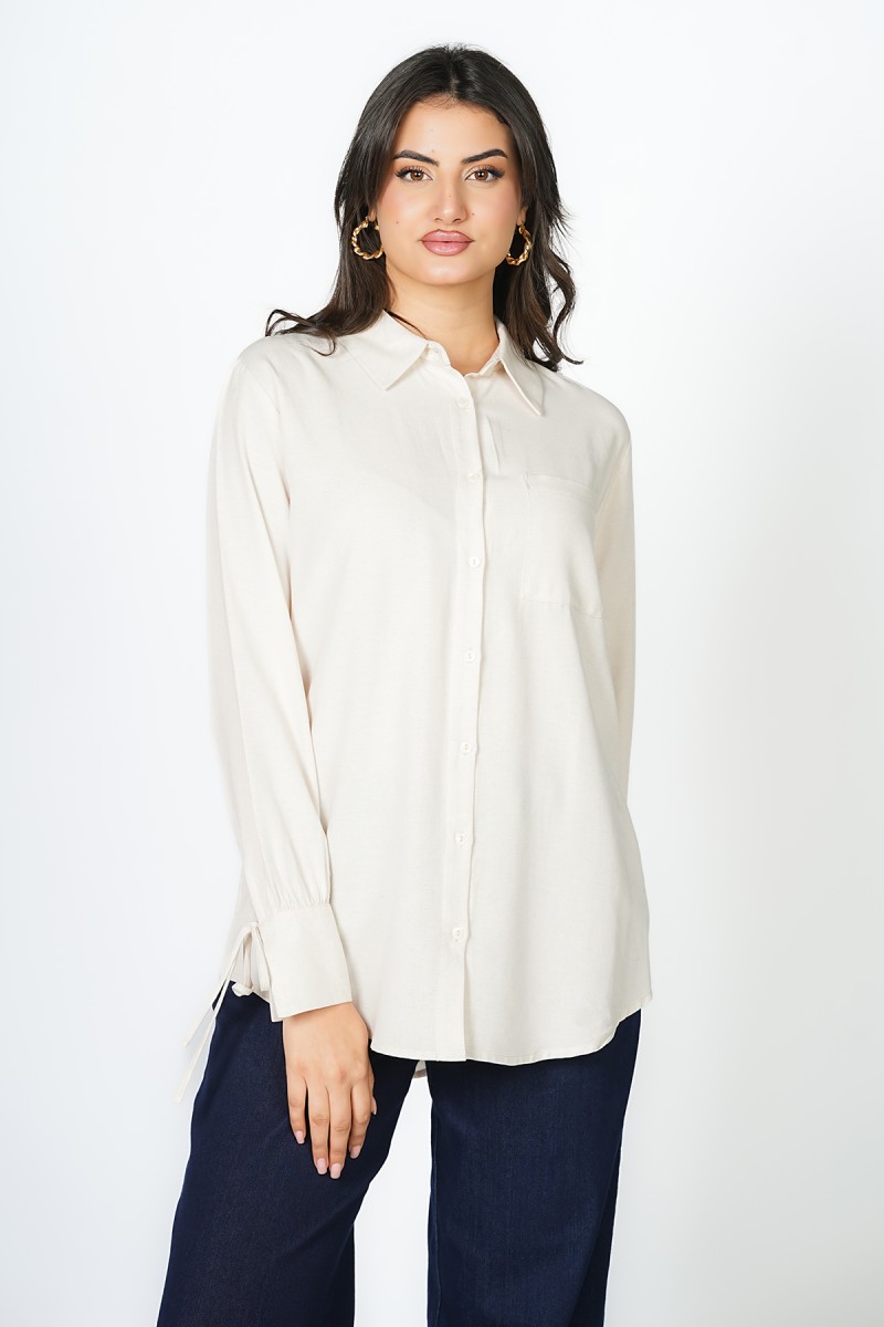 Chemise Large à Col Classique et Poignets Noués – Style Oversize