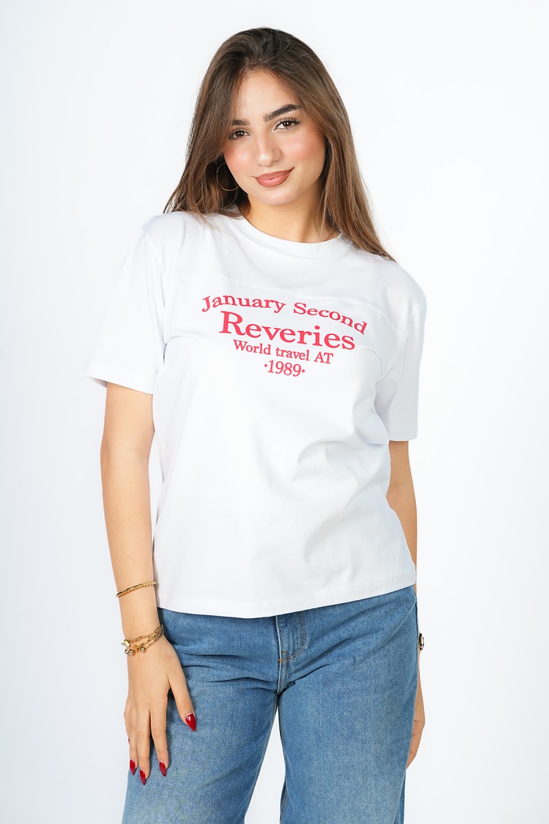 T-Shirt Blanc à Sérigraphie