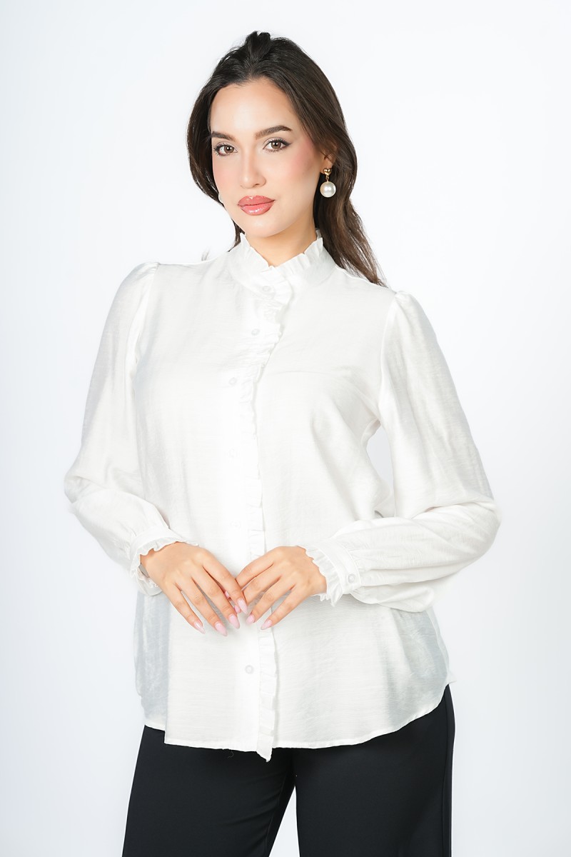 Chemise à Volants Col Officier