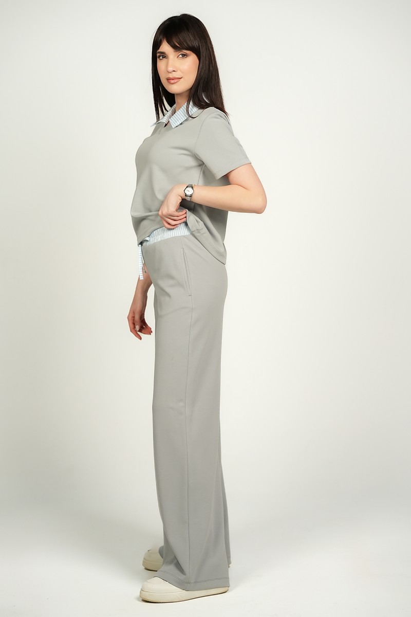 Pantalon Ceinture Rayée en Maille Confortable