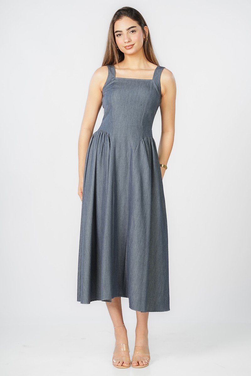 Robe en Jean Cut-Out Froncée