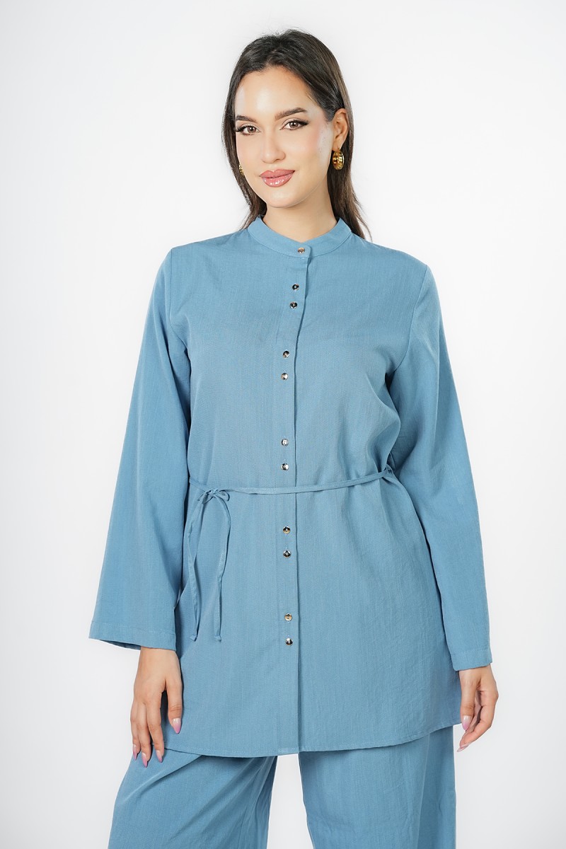 Chemise en Jean à Col Tailleur