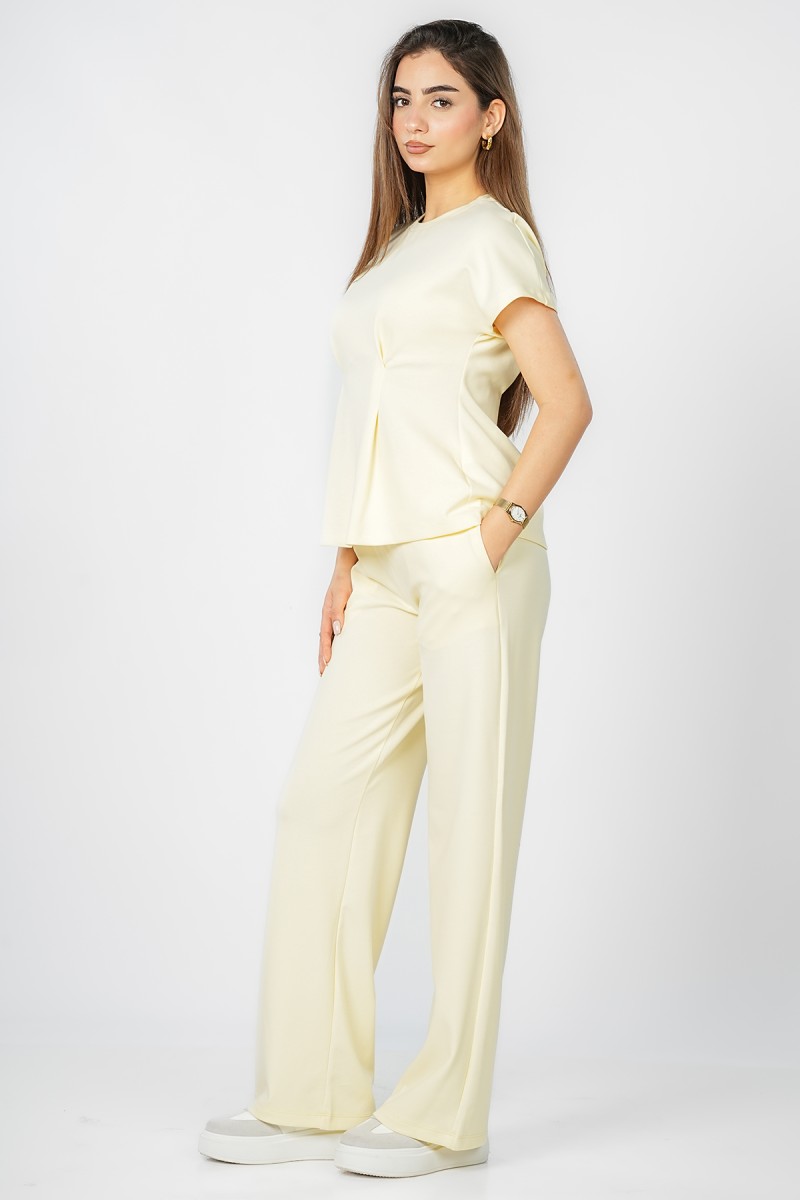 Pantalon Wide Leg à Taille Élastiquée