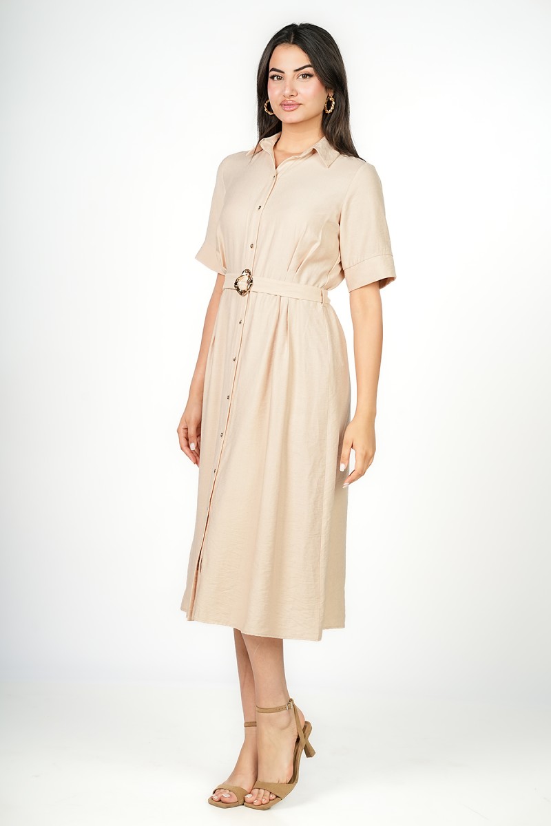 Robe avec Ceinture à Boucle Dorée