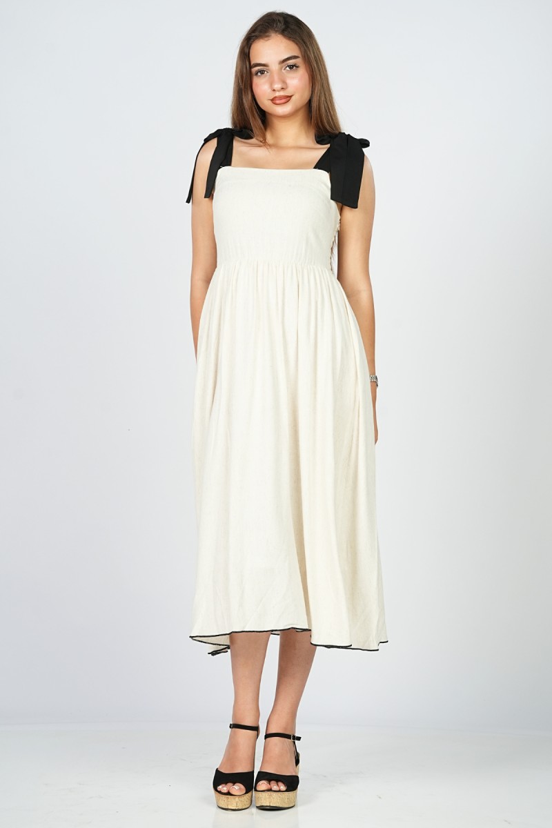 Robe en Lin Viscose à Bretelles Nouées