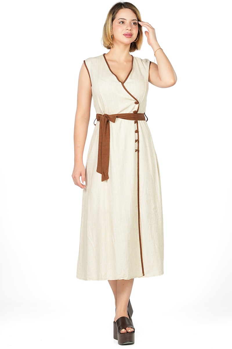 Robe Midi Croisée en Aspect lin