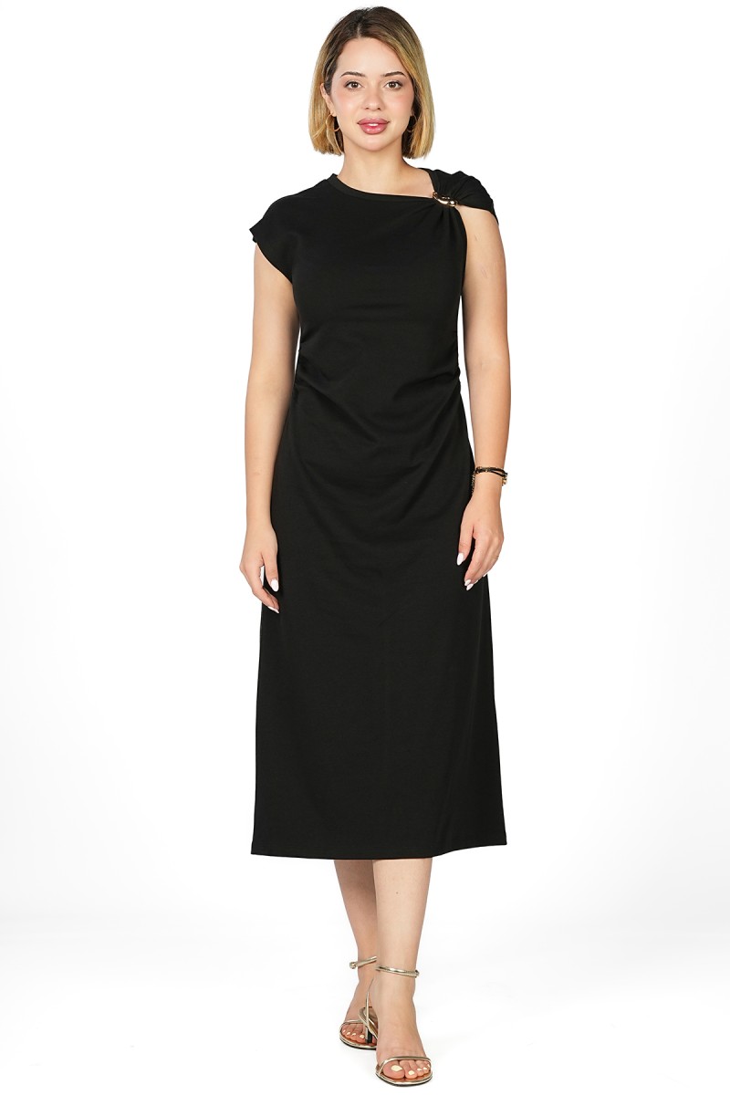 Robe Midi à Détail Épaule Bijou