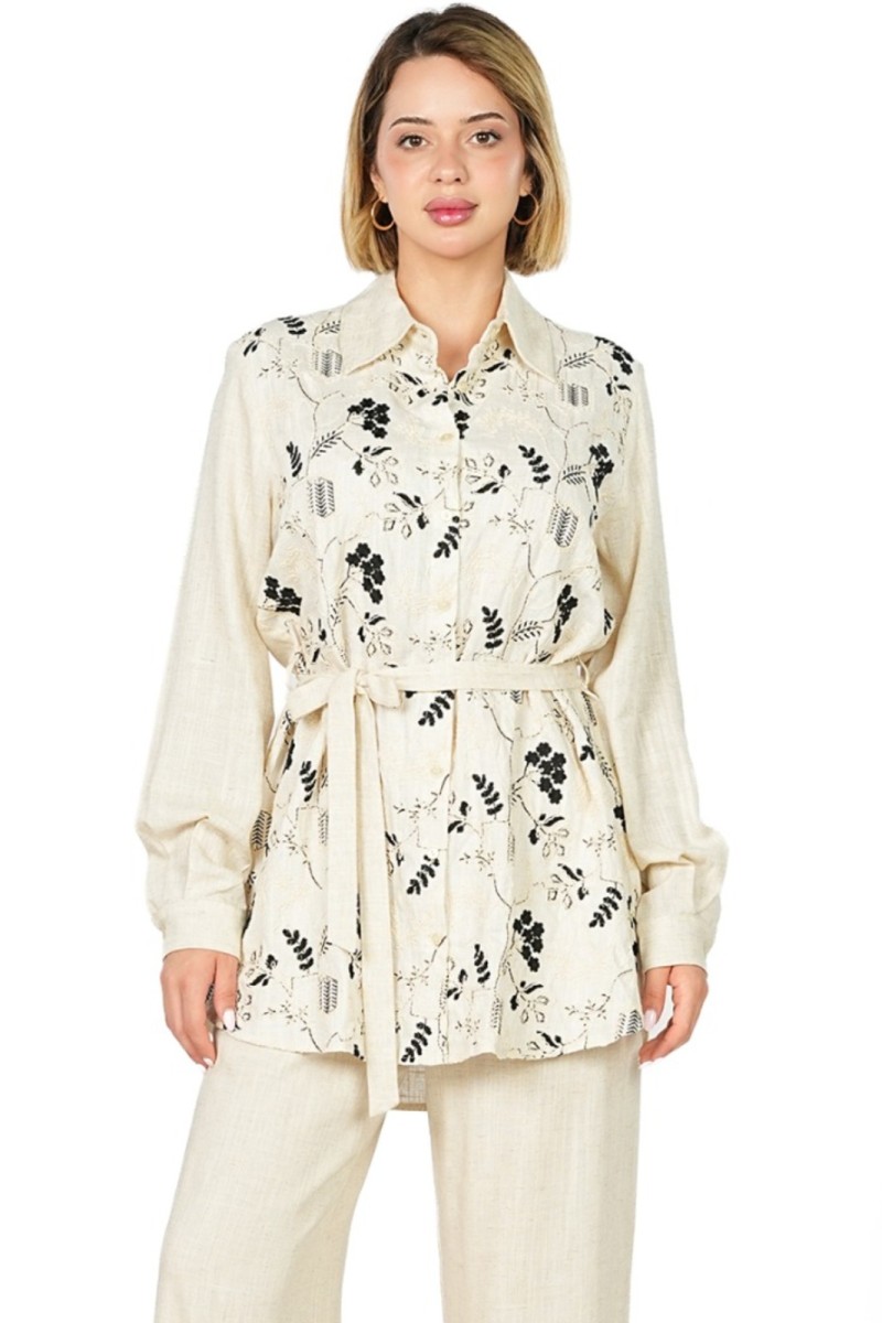 Chemise Brodée en Lin Viscose