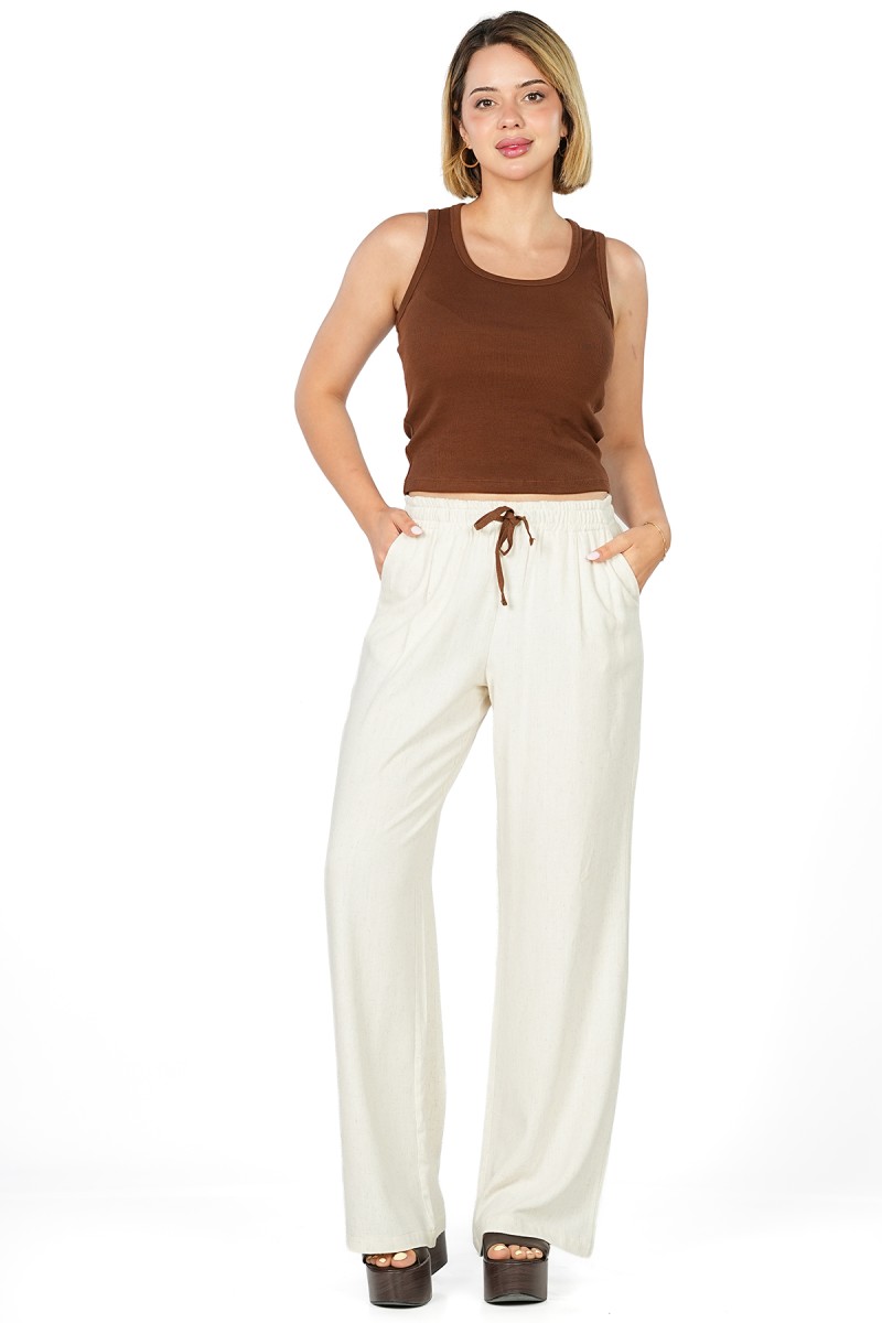 Pantalon en Viscose Lin avec Lien à Nouer