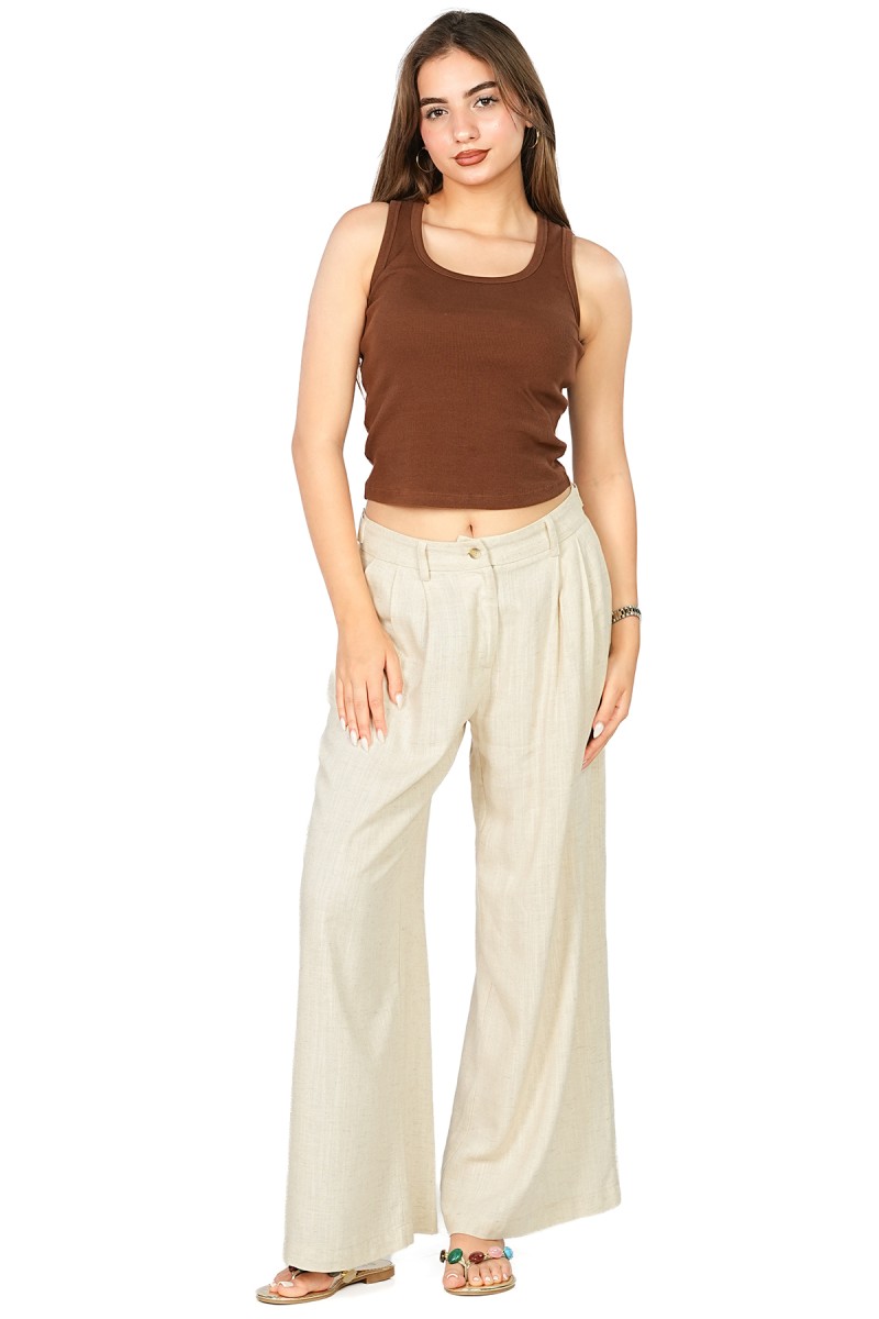 Pantalon Large En Viscose lin