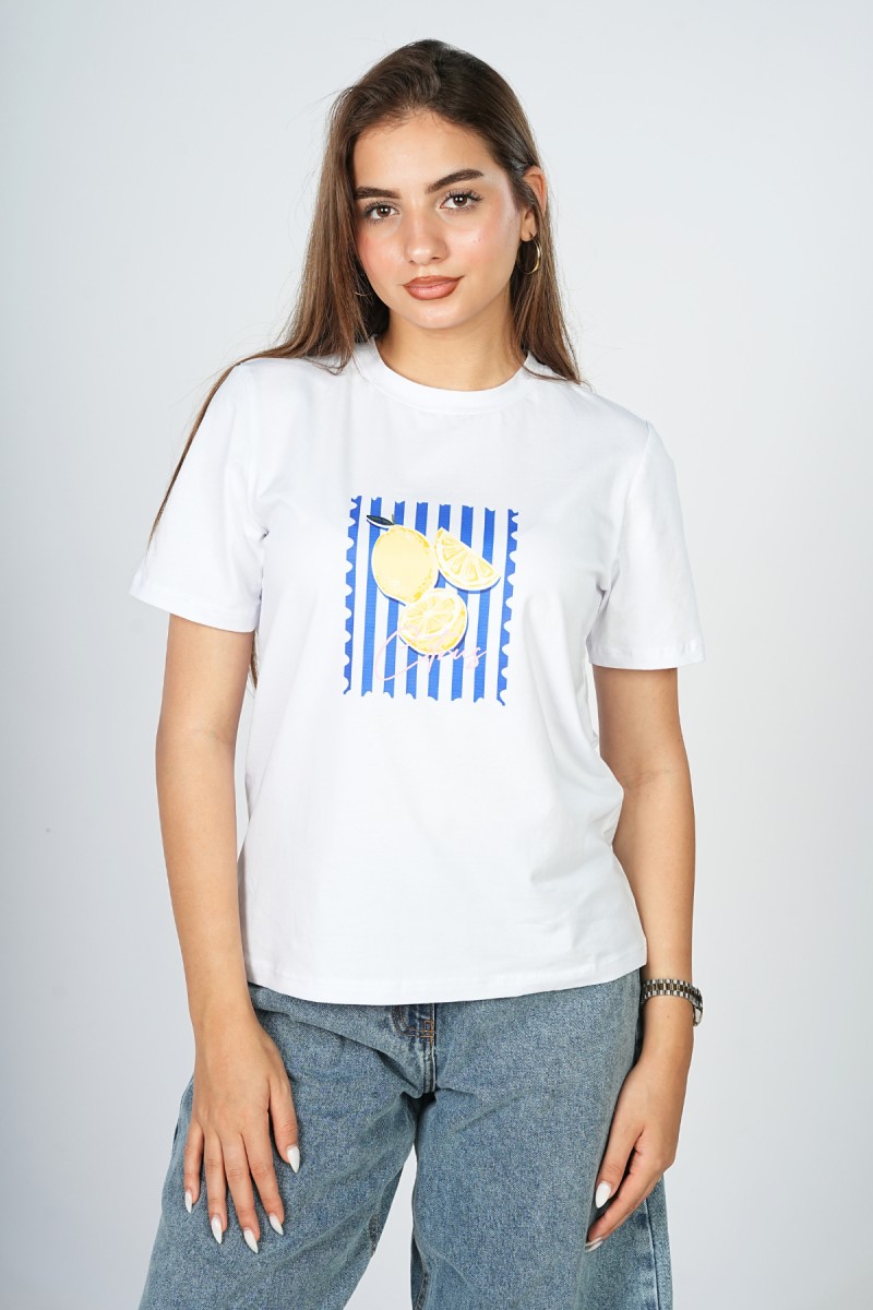 T-shirt Blanc Imprimé Citrus