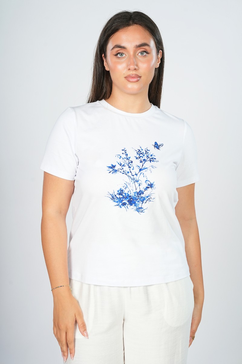 T-shirt Blanc à Motif Floral