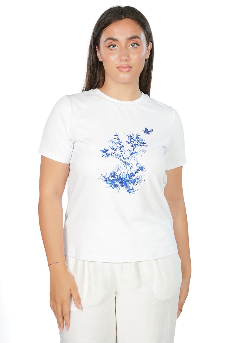 T-shirt Blanc à Motif Floral