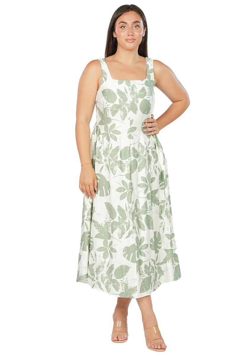 ROBE MIDI À IMPRIMÉ TROPICAL