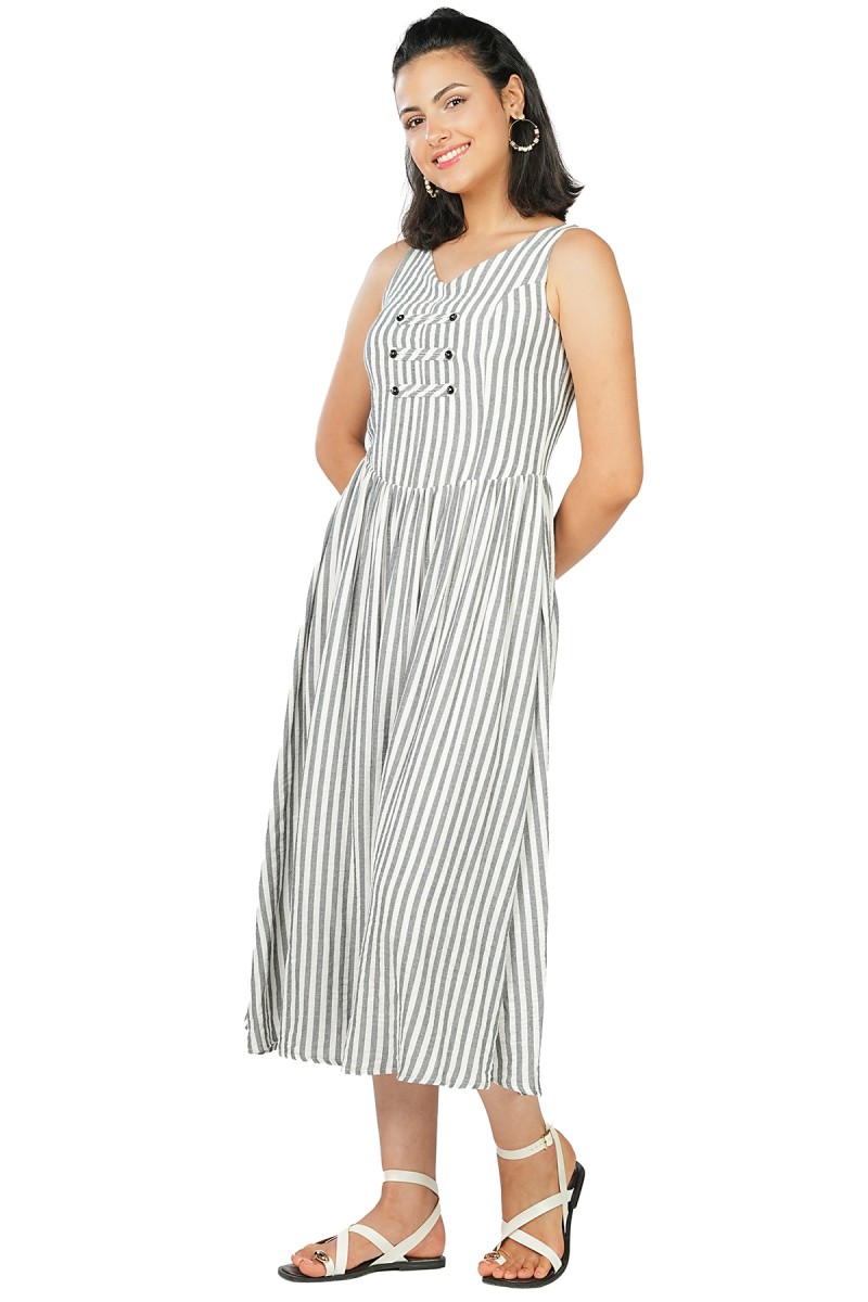 Robe Midi Sans Manches À Rayures