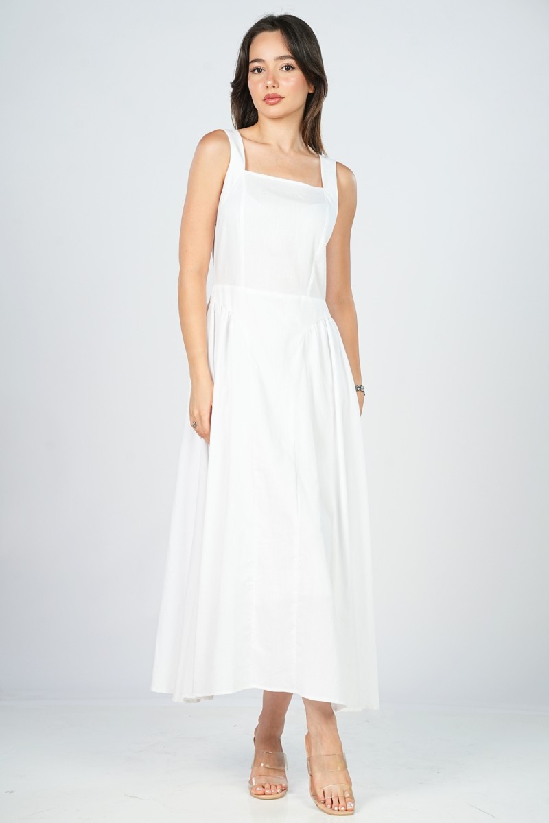 Robe Midi à Col Carré